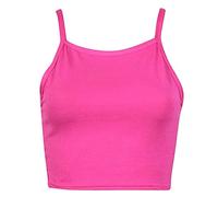 Womens Sleeveless Ladies Stretch Cropped Camisole Strappy Bra Vest Plain T-Shirt Top Cerise 12-14