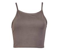 Womens Sleeveless Ladies Stretch Cropped Camisole Strappy Bra Vest Plain T-Shirt Top Mocha 8-10