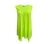 Womens Sleeveless Ladies Stretch Gathered Round Neck Uneven Hem Long Vest T-Shirt Top (as8, Numeric, Numeric_24, Numeric_26, Regular, Regular, Neon Yellow)