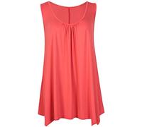 Womens Sleeveless Ladies Stretch Gathered Round Neck Uneven Hem Long Vest T-Shirt Top Coral 12-14