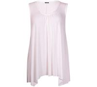 Womens Sleeveless Ladies Stretch Gathered Round Neck Uneven Hem Long Vest T-Shirt Top Cream 12-14