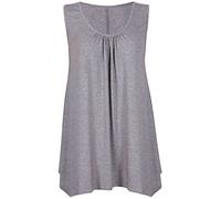 Womens Sleeveless Ladies Stretch Gathered Round Neck Uneven Hem Long Vest T-Shirt Top Light Grey 12-14