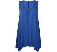 Womens Sleeveless Ladies Stretch Gathered Round Neck Uneven Hem Long Vest T-Shirt Top Royal Blue 12-14