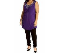 Womens Sleeveless Ladies Stretch Round Scoop Neckline Beaded Stud Long Vest Tunic T-Shirt Top Plus Size Purple 24-26 (3)