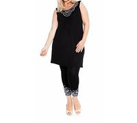 Womens Sleeveless Ladies Stretch Round Scoop Neckline Beaded Stud Long Vest Tunic T-Shirt Top Plus Size Black 20-22 (2)
