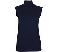 Womens Sleeveless Ladies Stretch Turtle Polo Roll Neckline Vest Plain T-Shirt Jumper Top (20-22, Navy)