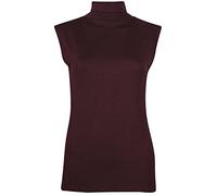 Womens Sleeveless Ladies Stretch Turtle Polo Roll Neckline Vest Plain T-Shirt Jumper Top Dark Brown 8-10