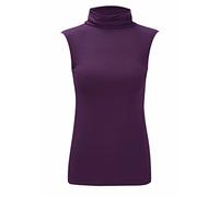 Womens Sleeveless Ladies Stretch Turtle Polo Roll Neckline Vest Plain T-Shirt Jumper Top Purple 12-14