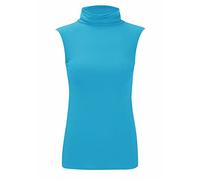 Womens Sleeveless Ladies Stretch Turtle Polo Roll Neckline Vest Plain T-Shirt Jumper Top Turquoise 8-10