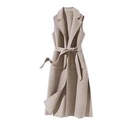 Women's sleeveless long trench coat, belted wool blend waistcoat, elegant winter vest overcoat, formal sleeveless overcoat, ladies' stylish wrap waist sleeveless outerwear