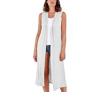Womens Sleeveless Maxi Cardigan Long Open Front Duster Jacket Ladies Boyfriend Collar Style Waistcoat Lightweight Longline Blazer Vest UK 12-14 White