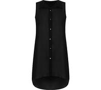 Womens Sleeveless Plain Button Vest Ladies Chiffon Collar Shirt Night-Out Party Top (Black UK 26-28)