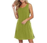 Women's Sleeveless Pleated Loose Swing Casual Dress with Pockets Knee Length