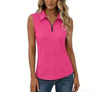 Women's Sleeveless Polo Shirts 1/4 Zip Up Collared Solid Colour Tank Tops Summer Lightweight Golf Tennis Running Athletic T Shirts Outdoor Sports Clothes for Women UK Hot Pink
