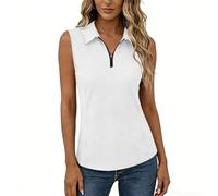 Women's Sleeveless Polo Shirts 1/4 Zip Up Collared Solid Colour Tank Tops Summer Lightweight Golf Tennis Running Athletic T Shirts Outdoor Sports Clothes for Women UK White