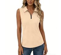 Women's Sleeveless Polo Shirts 1/4 Zip Up Collared Solid Colour Tank Tops Summer Lightweight Golf Tennis Running Athletic T Shirts Outdoor Sports Clothes for Women UK Beige