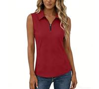 Women's Sleeveless Polo Shirts 1/4 Zip Up Collared Solid Colour Tank Tops Summer Lightweight Golf Tennis Running Athletic T Shirts Outdoor Sports Clothes for Women UK Wine