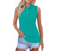 Women's Sleeveless Polo Shirts Basic V-Neck Button Down Collared Quick Dry Activewear Tops Summer Casual Lightweight Comfy Polo Tops for Women UK Golf Gym Tennis Workout Wear Sky Blue