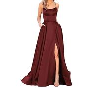 Women's Sleeveless Prom Dress, Sexy Halter Split Spaghetti Strap Solid Colour Swing Dress for Wedding Cocktail High Waist with Elegant Casual Party Dress Pockets