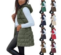 Womens Sleeveless Puffer Coats with Hood UK Winter Warm Zip Long Gilets Ladies Lightweight Padded Quilted Thermal Outerwear Outdoor Casual Plus Size Vest Jackets with Pocket，longline gilet for women