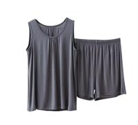 Womens Sleeveless Pyjamas Set Ladies Modal Cotton Short Pjs Set, Womens 2 Piece Outfits Loose Tank Tops and Shorts Solid Sleeveless Sleepwear V Neck Homewear Nightwear Summer Lounge Wear Sets