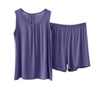 Womens Sleeveless Pyjamas Set Ladies Modal Cotton Short Pjs Set, Womens 2 Piece Outfits Loose Tank Tops and Shorts Solid Sleeveless Sleepwear V Neck Homewear Nightwear Summer Lounge Wear Sets