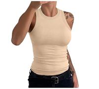 Womens Sleeveless Racerback High Neck Casual Basic Cotton Ribbed Fitted Tank Top