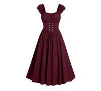 Women's Sleeveless Renaissance Peplum Dress Smocked A-Line Dress Spaghetti Strap Corset Dresses for Women Medieval Renaissance Adult Fairy Folklore Costume Cottagecore Gown Clearance Clothing