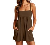 Women's Sleeveless Rompers Uk Spaghetti Strap Scoop Neck Jumpsuits with Pockets Pleated Summer Casual Loose Dungarees Ladies Elegant Playsuits One Piece Overalls Wedding Guest Holiday Party Travel