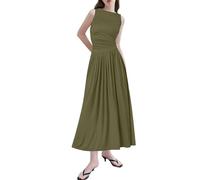 Women's Sleeveless Round Neck Summer Dress Plain Strap Dress Elegant A Line Beach Dress Leisure Casual Summer Dresses Casual Tank Dress Bodycon Wrap Dress with Pockets, O Army Green, S