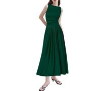 Women's Sleeveless Round Neck Summer Dress Plain Strap Dress Elegant A Line Beach Dress Leisure Casual Summer Dresses Casual Tank Dress Bodycon Wrap Dress with Pockets, O Green, L