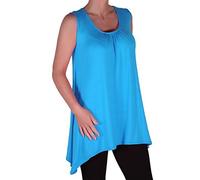Womens Sleeveless Scoop Neck Plain Hip Length Casual Long Blouse Tunic Top