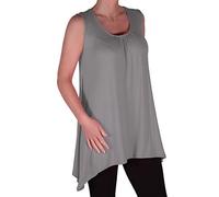 Womens Sleeveless Scoop Neck Plain Hip Length Casual Long Blouse Tunic Top