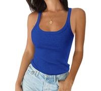 Women's Sleeveless Scoop Neck Ribbed Tank Tops Workout Crop Tops Slim Fitted Basic Cami Tee Shirts Aesthetic Vest Tops Streetwear (Z2 Blue,L)
