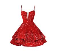Women's Sleeveless Sequined Dress, Sexy Chic and Elegant Ruffle Hem Loose Solid Colour Retro Style High Waist Prom Carnival Short Dress Tunic A-Line for Cocktail Party