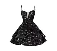 Women's Sleeveless Sequined Dress, Sexy Chic and Elegant Ruffle Hem Loose Solid Colour Retro Style High Waist Prom Carnival Short Dress Tunic A-Line for Cocktail Party