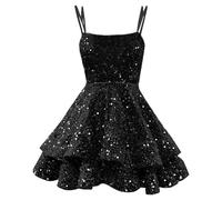 Women's Sleeveless Sequined Dress - Sexy Party Dress with Chic and Elegant Square Neck Solid Colour High Waist Shiny Cocktail Dress for Carnival Prom Evening
