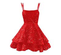 Women's Sleeveless Sequined Dress, Sexy Ruffles Chic and Elegant Square Neck Solid Colour High Waist Shiny Cocktail Dress for Carnival Prom Evening