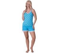 Camille Aqua Lightweight 100% Cotton Spot Printed Sleeveless Top Pyjama Set With Lace Detailing - 12-12 - Aqua