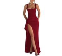 Women's Sleeveless Square Neck Maxi Dress, High-Slit Bodycon Evening Dress for, Wedding, and Formal Occasions Long Fashionable and Sexy Suspender Backless High Slit Casual Lady Dresses (Red, M)