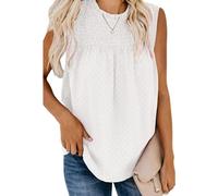 Women's Sleeveless T-Shirt Tank Tops Solid Casual Loose Pullover Round Neck Pleated Summer Women's Vests Summer Slim Ladies Tops Blouses Shirts Loose Sleeveless Tank Top Vest Tops for Women A-White