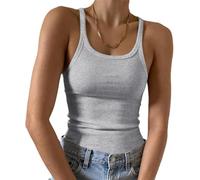 Women's Sleeveless Tank Top Slim Fit Scoop Neck Ribbed Knit Basic Cami Shirts Workout Vest Tops Streetwear (Light Gray,S)