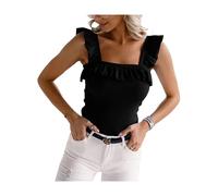 Women's Sleeveless Tops Casual Ruffle Blouse Slim Camisole Plain T-Shirt Summer Tops (black, S)