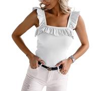 Women's Sleeveless Tops Casual Ruffle Blouse Slim Camisole Plain T-Shirt Summer Tops (white, S)