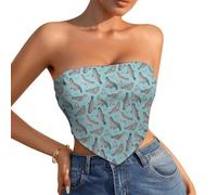 Womens Sleeveless Triangle Tube Crop Top Cute Seal Cartoon Character Back Strapless Bandana Tank Top