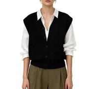 Women's Sleeveless V Neck Knit Sweater Vest Y2k Button Down Knitted Tank Tops Casual Basic Cardigan Sweater Vest (A-Black, L)