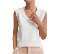 Women's Sleeveless Vest Summer Tops Knitted Striped Round Neck Solid Color Sleeveless Long Vest Casual Loose Fit Soft Lightweight Top Summer Casual Loose Fit Basic Tank White