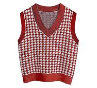 Women's Sleeveless Vest Sweater Plain Argyle Print V Neck Pullover Knitted Tank 2025 Fall Winter Lattice Cotton Polyester Regular Solid Top