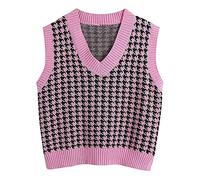 Women's Sleeveless Vest Sweater Plain Argyle Print V Neck Pullover Knitted Tank 2025 Fall Winter Lattice Cotton Polyester Regular Solid Top