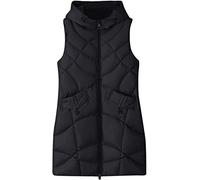 Women's Sleeveless with Hood Warm with Pockets Quilted Vest Solid Color Long Temperament Hooded Down Cotton Horse Jacket (Black,XXL)